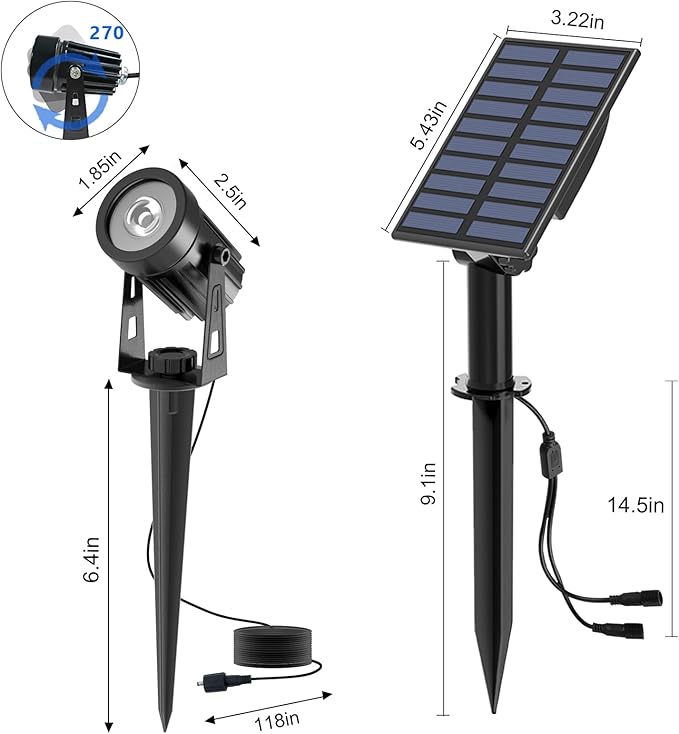 T-SUN Solar Spotlights Outdoor Waterproof, 2-in-1 Solar Landscape Spotlights LED Garden Spot Lights for Yard Tree Garden Pond Pool Area (Warm White) T-SUN