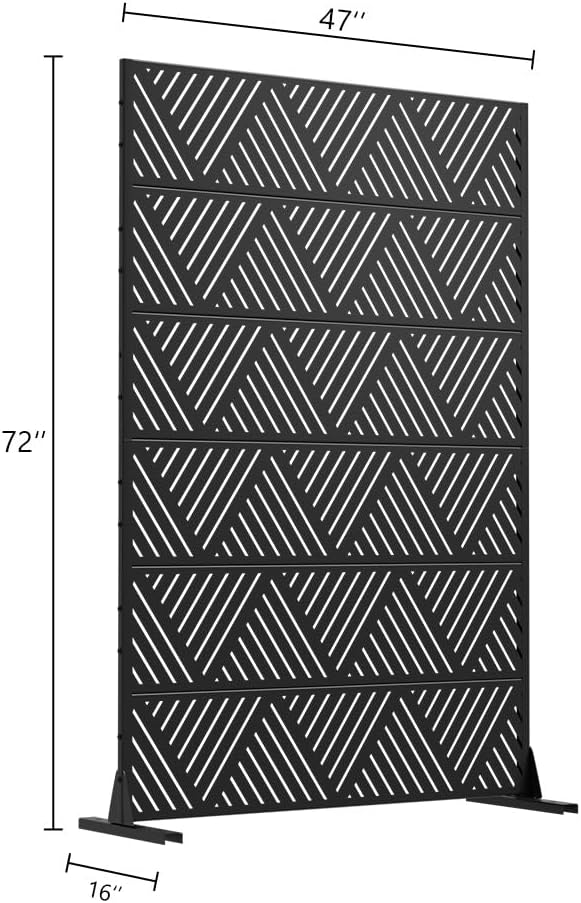 Casaphoria Metal Privacy Screen Outdoor, 72" H x 47" W Freestanding Decorative Privacy Screen for Patio Deck Balcony Garden with Stable Base, Triangular Black Casaphoria