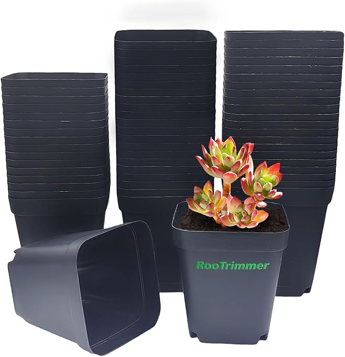 Square Nursery pots 4 Inches 60Pcs, Seedling Plastic Seeds propogation Growing Pots (Black,4Inches,60Pcs) RooTrimmer