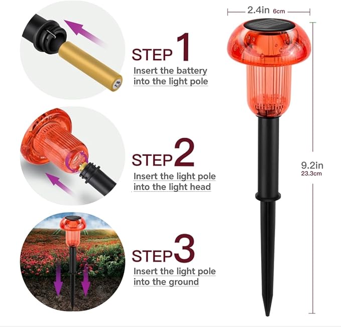 Easter Solar Pathway Lights Outdoor Decorative 4 Pack, Red LED Mushroom Solar Lights Outdoor Waterproof Solar Powered Decor for Yard Driveway Patio, Valentines Day Halloween Christmas Garden Decor COZYPAVILION