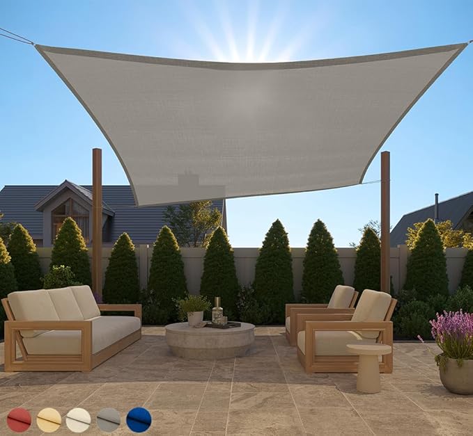 GORILLA GRIP Heavy Duty Sun Shade, UV Protection Fade Tear and Rust Resistant Rectangle Sunshade Canopy, Curved Edges Blocks Sunlight, Breathable Sail, Outdoor Patio, Lawn Garden 10x10 FT Gray GorillaGrip