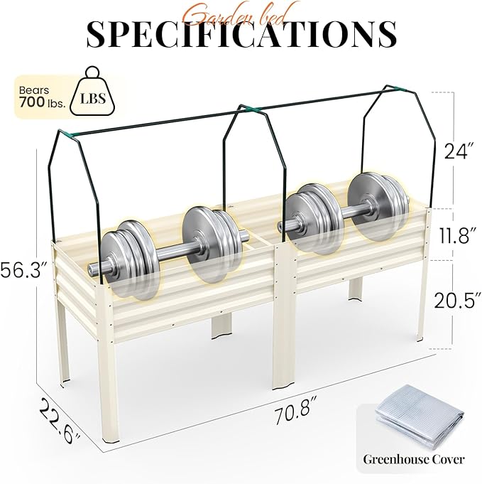 KING BIRD Large Raised Garden Bed with Netting Galvanized Elevated Planter Box with Legs 72×23×55 in for Backyard, Patio, Balcony, 700lb Capacity, Beige KINGBIRD