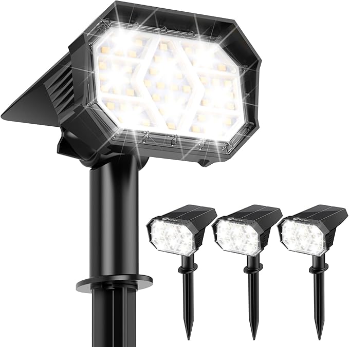 Brightown 4Pack Solar Spot Lights Outdoor with 58 LED & 1800mAh, IP67 Solar Lights Outdoor Waterproof with 3 Light Modes, 2-in-1 Dual Use Outdoor Solar Lights for Yard, Garden and Pathway (Cool White) Brightown