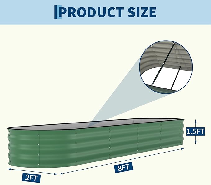 Garvee 2 Pack Galvanized Raised Garden Beds - 8x2x1.5ft Planter Box for Vegetables, Flowers, Rust-Resistant Garden Box, Easy Assembly Raised Beds, Durable Planters for Outdoor Plants, Green Garvee