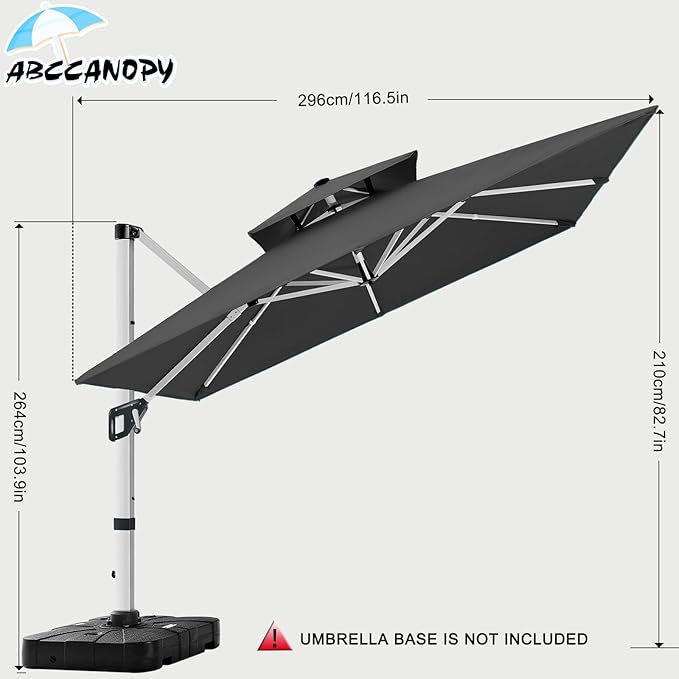 ABCCANOPY Patio Umbrella Cantilever Double Top Outdoor Offset Umbrella with 360° Rotation ABCCANOPY