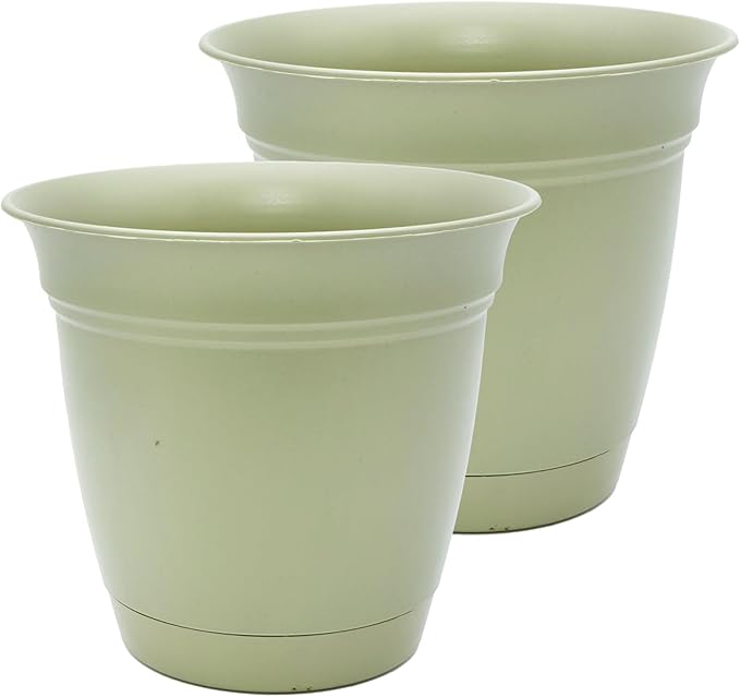The HC Companies 16 Inch Eclipse Round Planter Pots with Drainage Holes & Attached Saucer, Lightweight UV-Resistant Plastic Indoor Outdoor Planters, 2-Pack Flower Pots for Garden & Home Decor, Seafoam TheHCCompanies