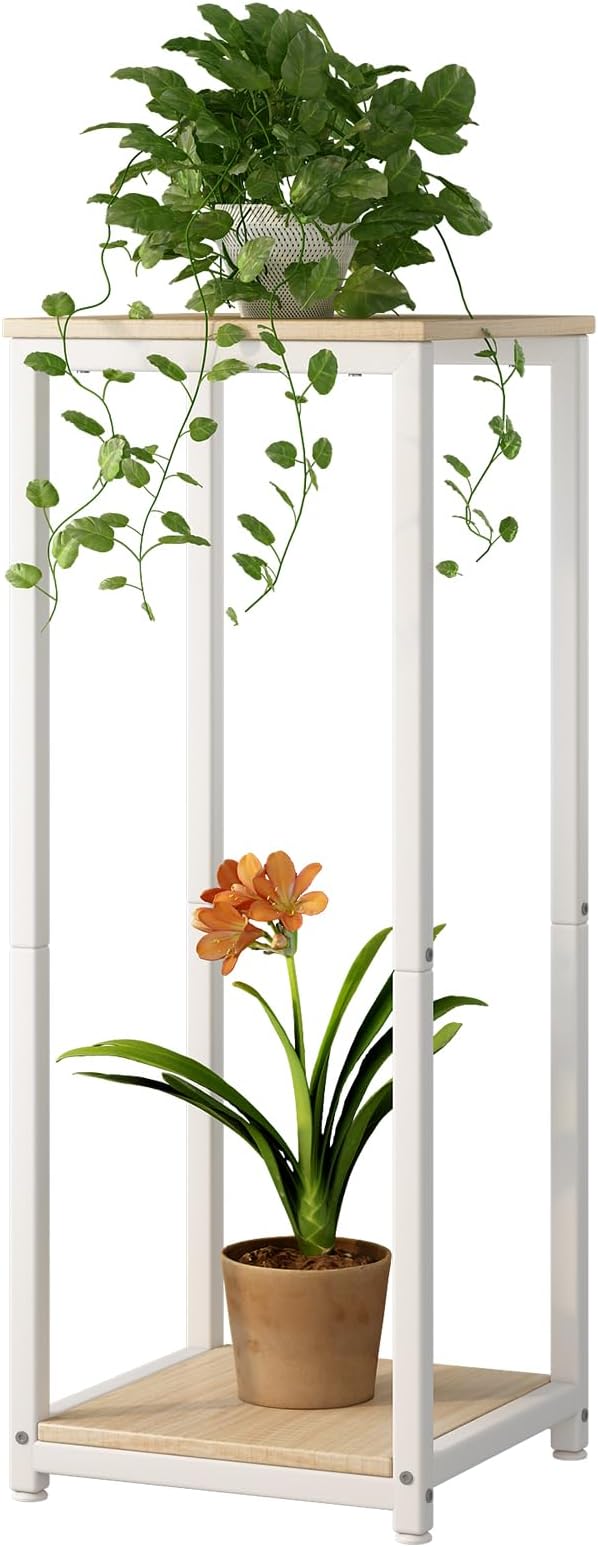 Plant Stand Indoor Corner Tall 2 Tier Metal Modern Flower Storage Plant Shelf Holder for Living Room Balcony Garden,White (2 Tier-White) YIZAIJIA