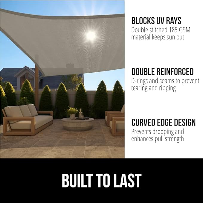 GORILLA GRIP Heavy Duty Sun Shade, UV Protection Fade Tear and Rust Resistant Rectangle Sunshade Canopy, Curved Edges Blocks Sunlight, Breathable Sail, Outdoor Patio, Lawn Garden, 8x10 FT Gray GorillaGrip