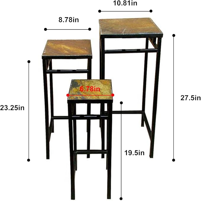 Zhongma Set of 3 Metal Plant Stand with Slate Top Square Flower Shelf without Installation Required Zhongma