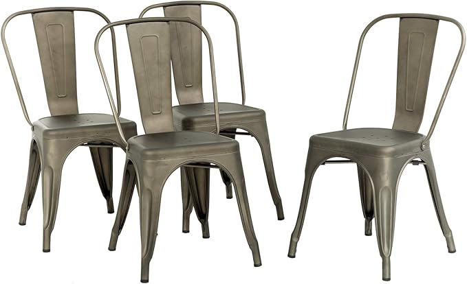FDW Metal Chair Dining Chair Set of 4 Patio Chair Home Kitchen Chair 18 Inch Seat Height Dinning Room Chair Stackable Metal Bar Chairs Indoor Outdoor Chairs Tolix Bar Side Chair Dining Chair FDW