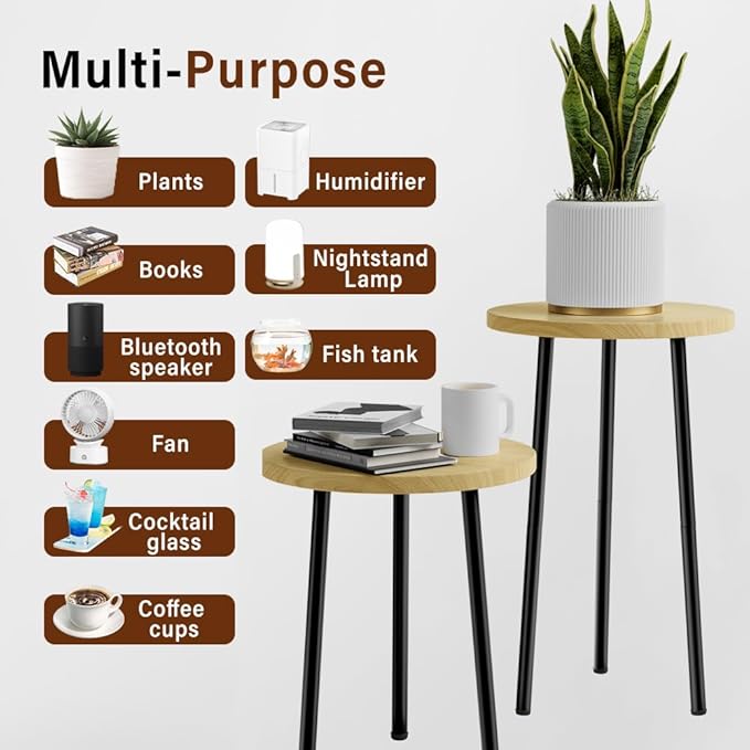 Plant Stand Indoor Tall: Corner Wood Plant Stand 2 Pack Mid Century Modern Decor - Small Round Plant Table for Indoor Plants - Outdoor Plant Holder for Patio Living Room Bathroom Office (Burlywood) SAKSUNFORYOU