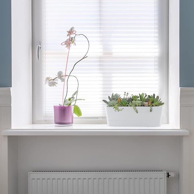 Skelang 3 Pcs Rectangular Plant Pot, 12" Flower Planter Box, Windowsill Container for Succulent, Herb, Vegetable (White) Skelang