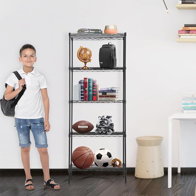BestOffice | 5-Tier Wire Storage Shelves | 14x24x60 | Black| Heavy-Duty Metal Shelf, Holds Upto 750 lbs | No-Tool Assembly | Ideal for Home & Garage Shelving BestOffice