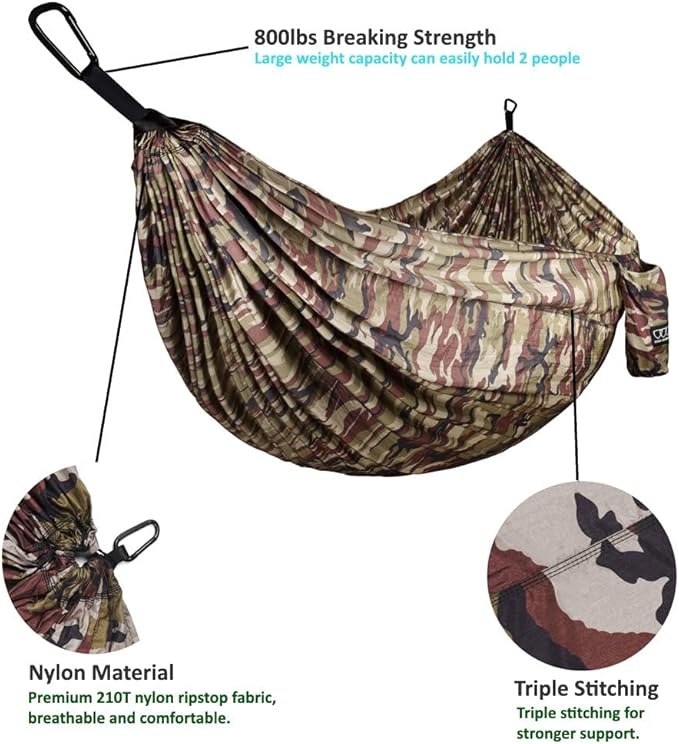 Gold Armour Camping Hammock - XL Double Hammock Portable Hammock Camping Accessories Gear for Outdoor Indoor with Tree Straps, USA Based Brand (Camouflage II) GoldArmour