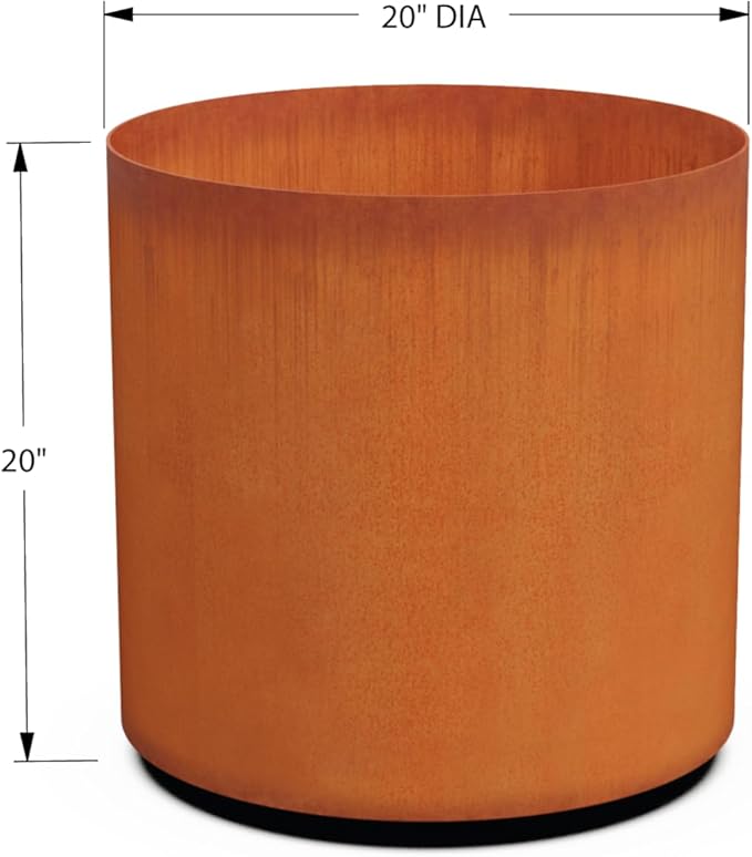 Plantercraft Large Round Planters for Outdoor Plants 20x20 Inch - Corten Steel Planter, Heavy Duty Modern Metal Pot for Front Porch, Patio & Garden Decor | Develops Natural Rust Patina Plantercraft