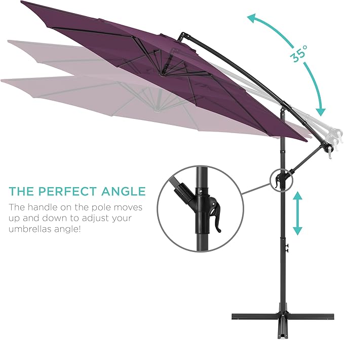 Best Choice Products 10ft Offset Cantilever Hanging Market Patio Umbrella, 8 Sturdy Ribs, Easy Adjustment - Amethyst Purple BestChoiceProducts