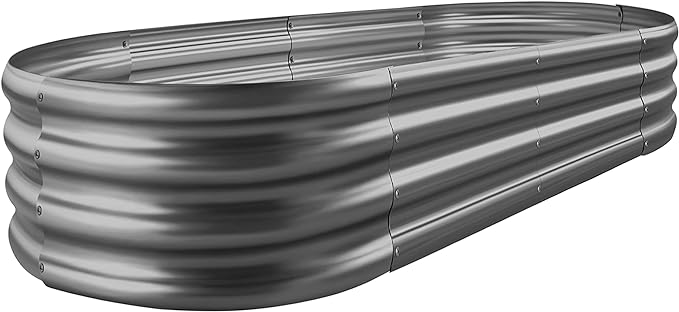 Land Guard 8×4×1 ft Galvanized Raised Garden Bed Kit，Raised Garden Boxes Outdoor, Oval Metal Raised Garden Beds for Vegetables（Grey）……… LandGuard