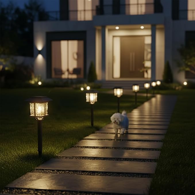 XMCOSY+ Solar Pathway Lights Outdoor, 2-Tone LED Waterproof Garden Outdoor Lighting for Yard Stainless Steel & Glass Solar Powered Landscape Walkway Driveway Decor (4 Pack, Warm White) XMcosy