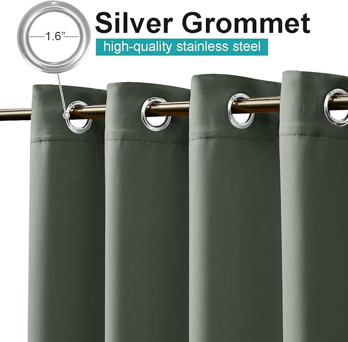 NICETOWN 2 Panels Greyish Green Outdoor Curtains for Patio Waterproof Set of 2, Rustproof Grommet Blackout Indoor Outdoor Drapes Thermal Window Treatments for Pergola/Porch, W52 x L84 NICETOWN