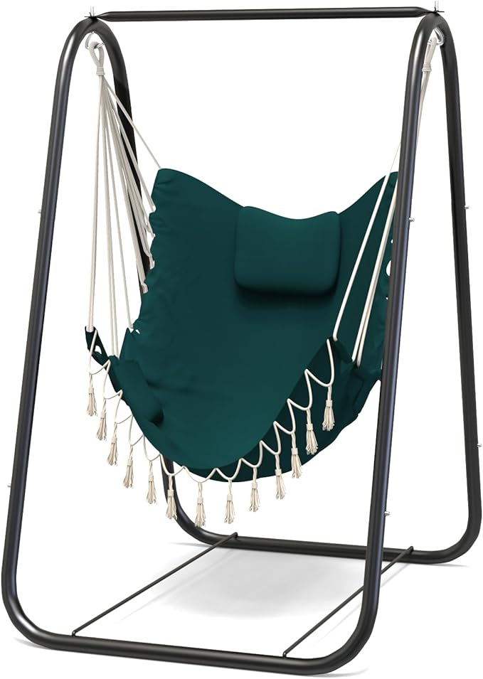G TALECO GEAR Hammock Chair with Stand,Heavy-Duty and Rustproof Hanging Chair with Stand,Hammock Swing Chair Stand,for Indoor Outdoor Patio Yard Garden Porch (Green) TalecoGear