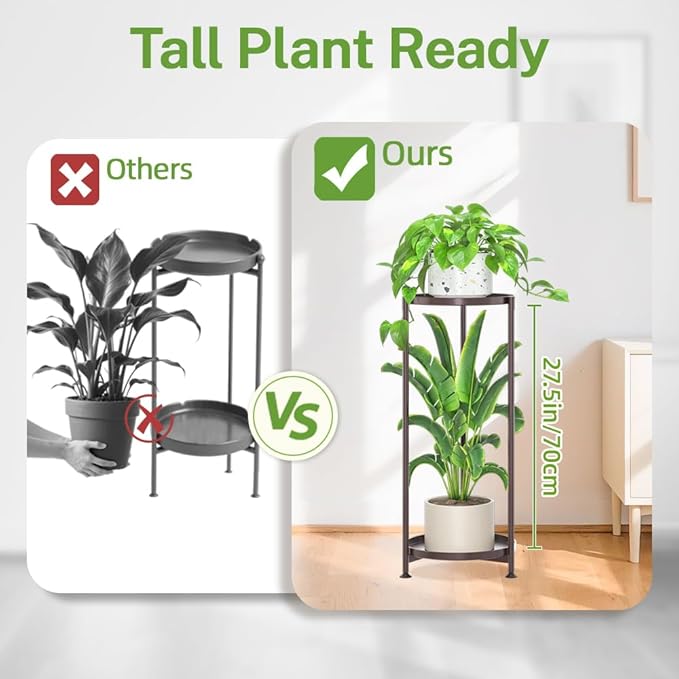 iDavosic.ly 2 Tier Corner Plant Stand Indoor, Tall Vertical Metal Flower Heavy Duty Pot Holder Shelf Outdoor for Patio Porch Living Room, Bronze - Round iDavosicly