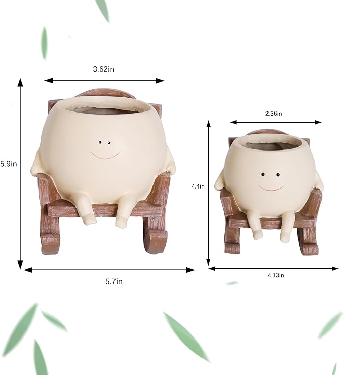 Smiley Face Rocking Chair Planters Flower Pots for Plants Funny Succulents Plant Live Cute Resin Head Planter for Indoor Outdoor Plants Gift Ideas for Mother and Christmas (Large) CamotankOriginalDesignandCreation