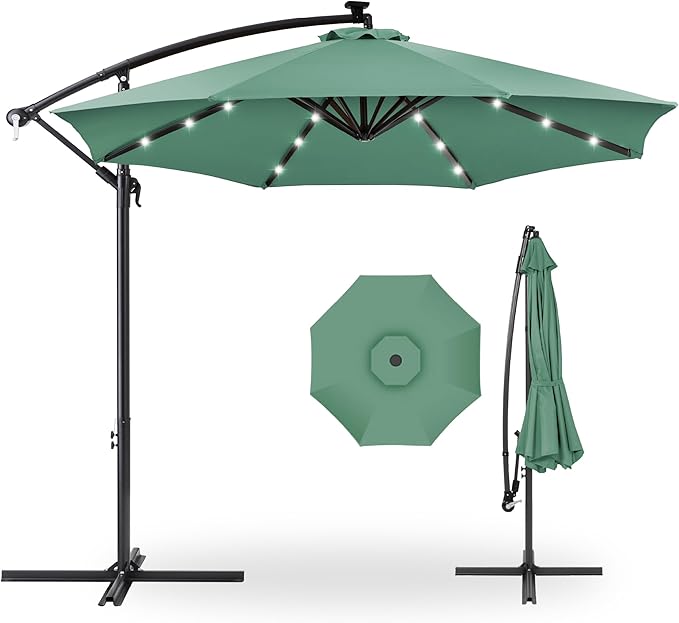 Best Choice Products 10ft Solar LED Offset Cantilever Hanging Market Patio Umbrella, 8 Sturdy Ribs, Easy Adjustment - Seaglass BestChoiceProducts