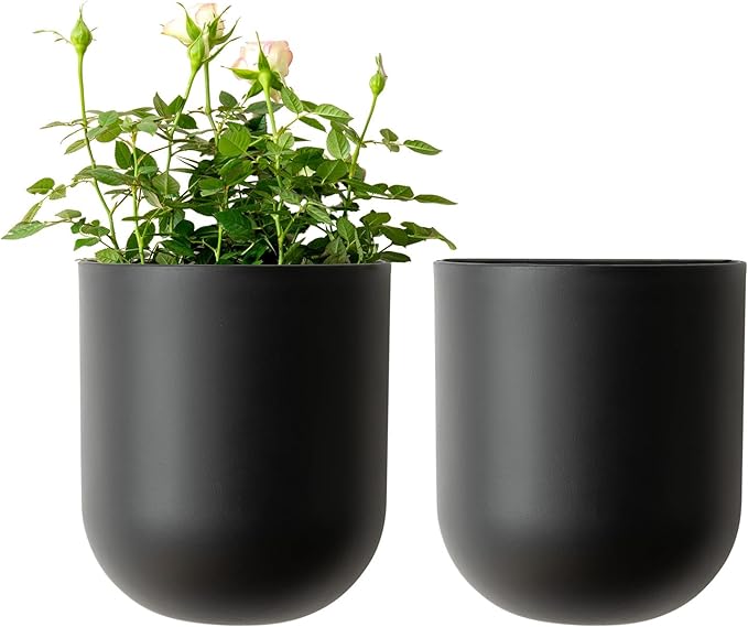 LA JOLIE MUSE Wall Hanging Planters for Indoor Plants，Hanging Flower Pots for Air Plants Succulent, Set of 2, 5.7L*4.1W*7H, Black LaJol%C3%ADeMuse