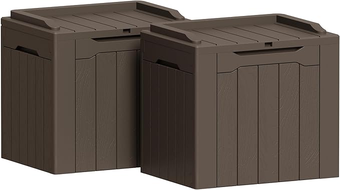 Greesum 31 Gallon Deck Box for Outside, All Weather Outdoor Storage Boxes for Patio Furniture Set, Package Delivery Box, Garden Tools, Brown(Set of 2) BuynowfromGreesum