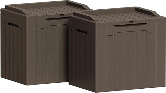 Greesum 31 Gallon Deck Box for Outside, All Weather Outdoor Storage Boxes for Patio Furniture Set, Package Delivery Box, Garden Tools, Brown(Set of 2) BuynowfromGreesum