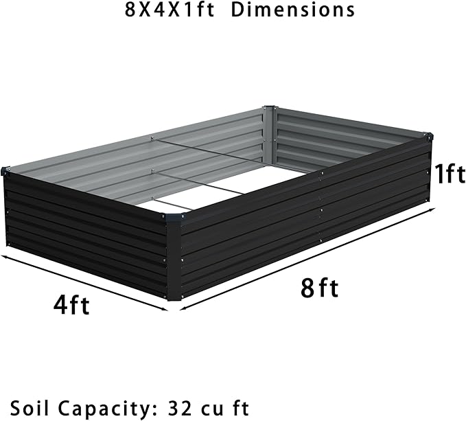 8x4x1ft(2 Pack) Galvanized Raised Garden Bed,Outdoor Planter Box Metal Patio Kit Planting Bed for Vegetables Flowers Herb,Black Foxlang