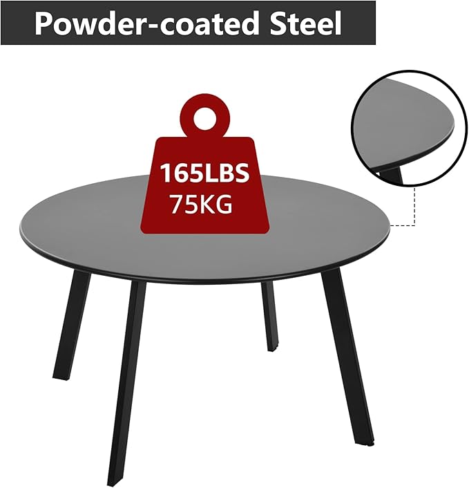 Outdoor Side Table, Outdoor/Indoor Metal Steel Patio Coffee Table, Round Weather Resistant Anti-Rust (Black) Meluvici