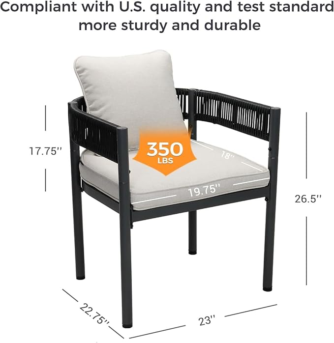 Grand patio 5-Piece Outdoor Dining Set for 4 with 1 Rectangle Expandable Table for 4-6 Person, Metal Woven Wicker Fixed Patio Chairs with Thickened Cushions for Yard, Poolside (Black) GrandPatio
