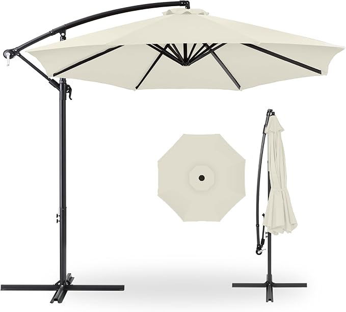 Best Choice Products 10ft Offset Hanging Market Patio Umbrella w/Easy Tilt Adjustment, Polyester Shade, 8 Ribs for Backyard, Poolside, Lawn and Garden - Ivory BestChoiceProducts