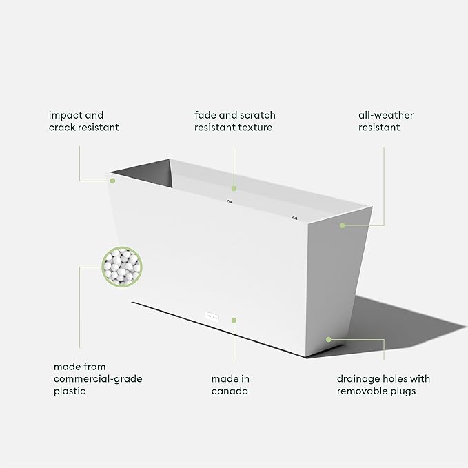 Veradek Pure Series Midori Trough Planter - Large Rectangular Planter for Indoor or Outdoor Deck/Porch | Durable All-Weather Use with Drainage Holes | Modern Decor for Shrubs, Flowers, Small Plants VeradekOutdoor