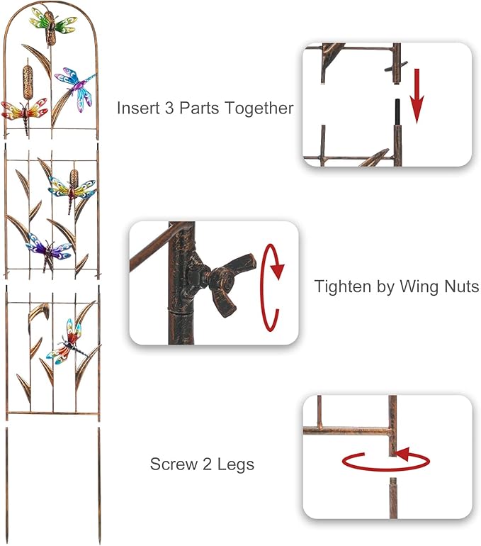 SUNNYPARK Set of 2 Dragonfly Metal Garden Trellis for Climbing Plants, Decorative Vegetables Flowers Vine Trellis for Outdoor Patio 60'' H x 11'' W SUNNYPARK