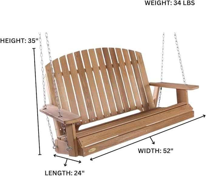 All Things Cedar PS50-SW10 Adirondack 4-ft Cedar Swing with Comfort Springs Wood AllThingsCedar