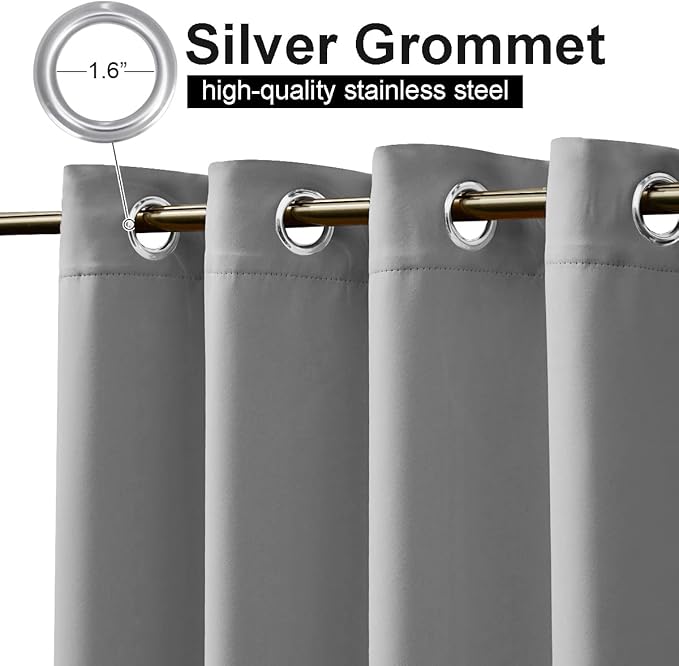 NICETOWN Outdoor Curtain Waterproof for Patio Extra Long, Windproof Thermal Insulated Top and Bottom Stainless Steel Grommets Blackout Outdoor Drape for Porch, Silver Grey, 1 Piece, W52 x L108 NICETOWN