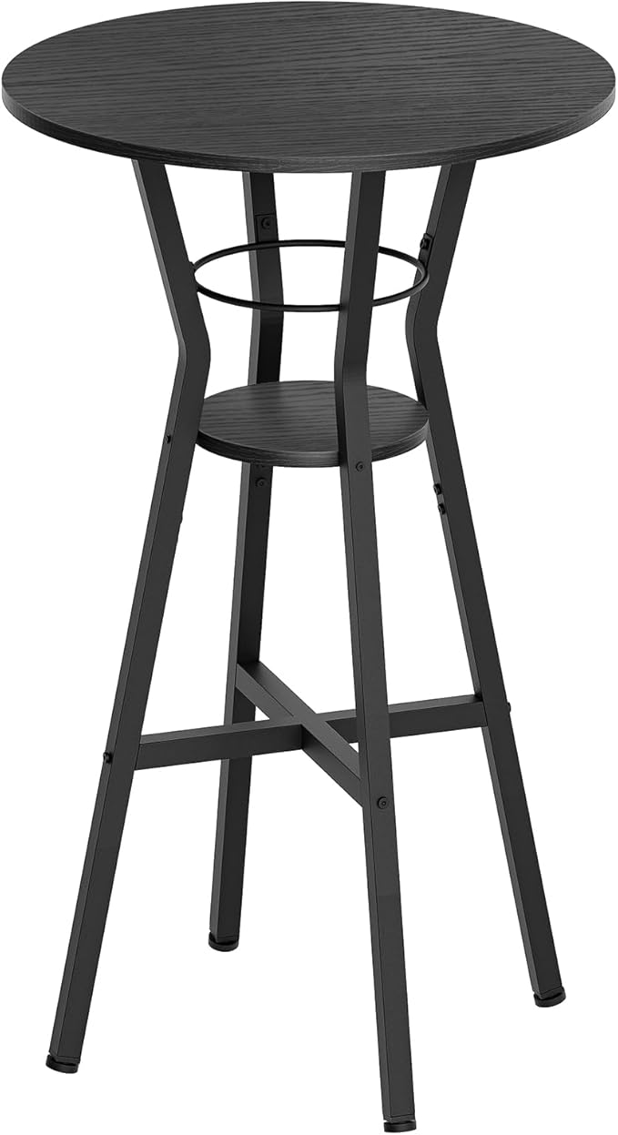 Bar Table, 2-Tier Round High Top Table, Pub Table, Home Bar Counter Height, Bistro Tables, for Kitchen, Living Room, Meeting Room, Pub, Black BT03BB Yatiney