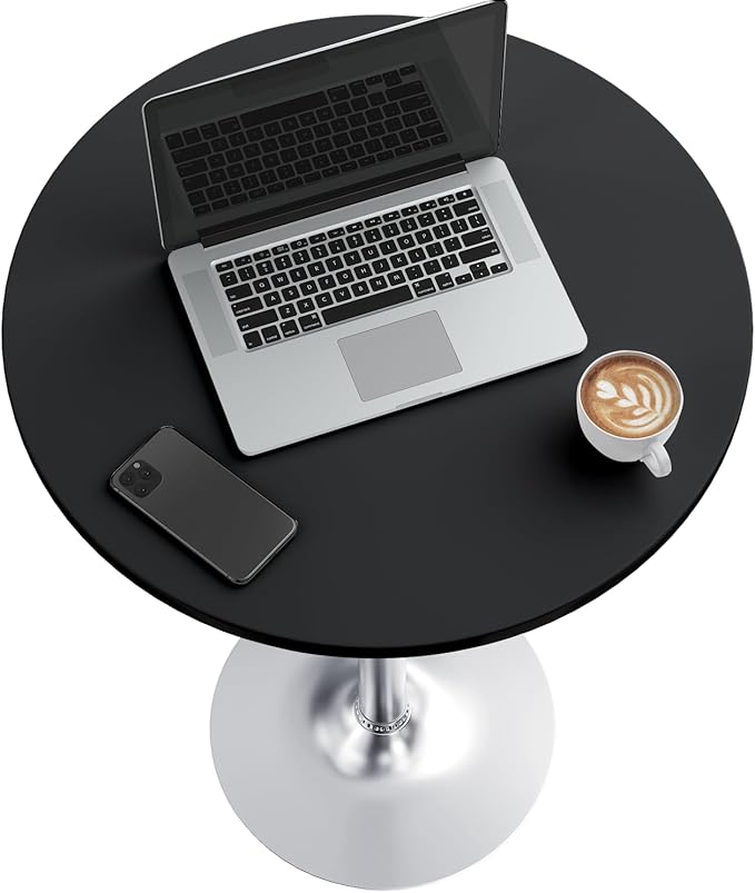 Furmax Bistro Pub Table Round Bar Height Cocktail Table for Home Bar, Small Round Bar Tables for Party, Dining Room, Living Room and Wedding, Metal Base MDF Top Obsidian, 40.6 Inch Height (1, Black-2) Furmax