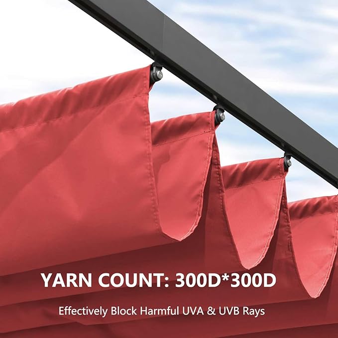 Pergola Shade Cover Replacement Canopy Top Compatible with 10 X 10 ft 6-Bar Pergola Frames - Red (Canopy Size 116" W x 95" L, Canopy Top Only) Rootora
