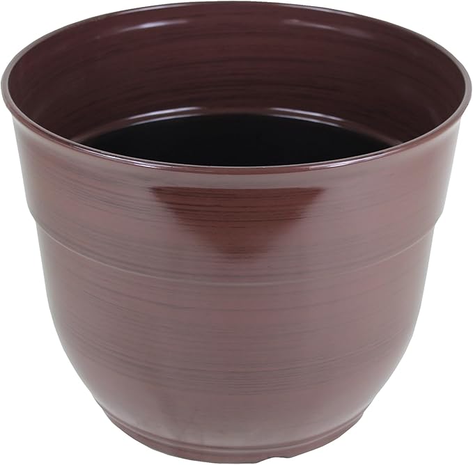 Garden Elements Indoor/Outdoor Glazed Brushed Happy Plastic Planter, Large, Dark Brown, 15" GardenElements
