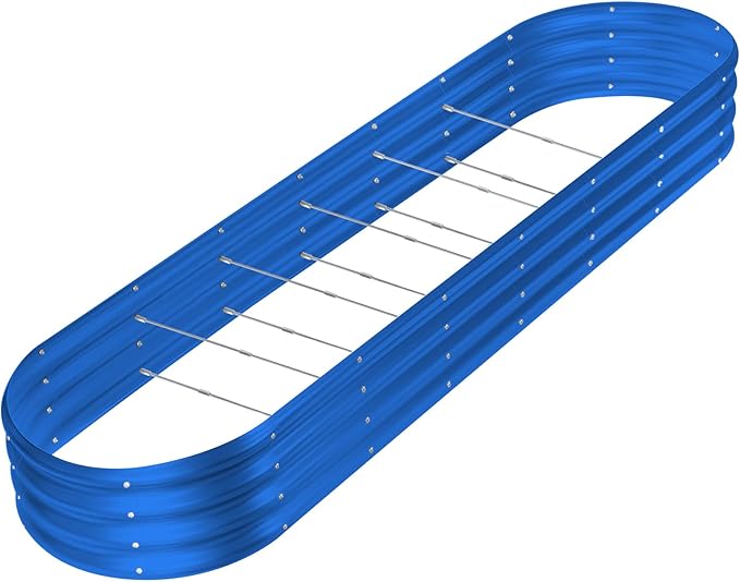 Land Guard 8×2×1ft Galvanized Raised Garden Bed Kit, 108 Gallon Capacity Raised Garden Boxes Outdoor, Oval Metal Raised Garden Beds for Vegetables, Blue(with 10 Connecting rods) LandGuard