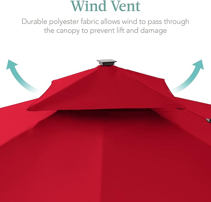 Best Choice Products 10x10ft Cantilever Patio Umbrella w/Base Included, Solar LED Lights 360 Rotation Large Offset Hanging Outdoor Shade for Deck Pool Backyard w/Stand – Red BestChoiceProducts