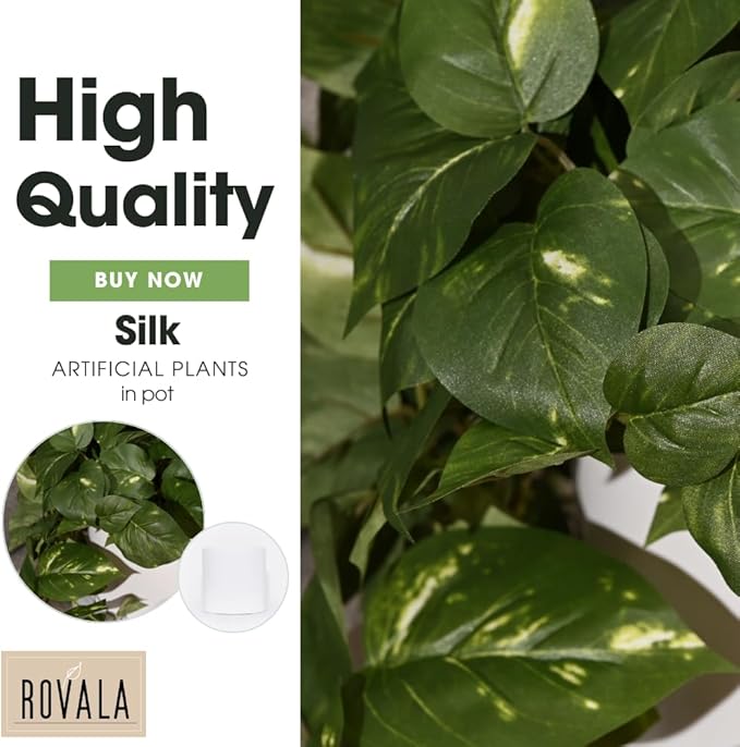 MY ROVALA Silk Plants for Home Decor Indoor in Pot Realistic Artificial Plants Hanging Faux Plants Indoor Fake Potted Plants for Shelves Bedroom Bathroom Trailing Plant, Fake Pothos Ivy (Dark Green) ROVALA