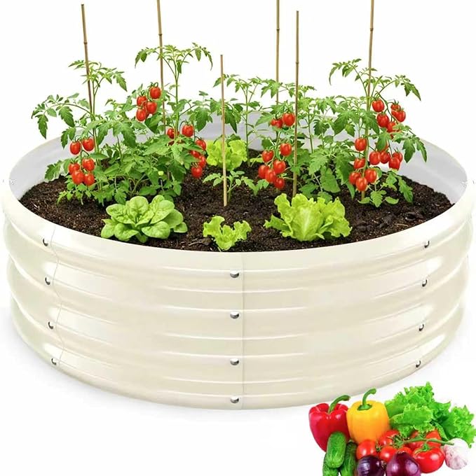 Round Galvanized Raised Garden Bed, 3x3x1FT Heavy Duty Modular Metal Planter Box, Easy DIY Assembly, Above Ground Gardening Bed for Vegetables, Flowers & Herbs Rootora