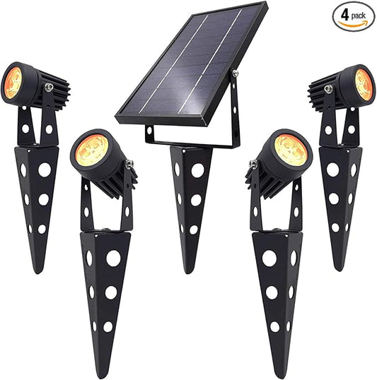 4-Spotlight Mini 50X Solar-Powered LED Spotlight (Warm White LED), Black Finish, Outdoor Garden Yard Landscape Downlight SolarLightMart