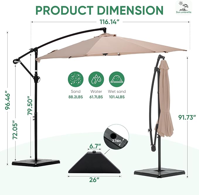 NEWBULIG 10FT Patio Umbrella, Offset Cantilever Outdoor Patio Table Umbrella, UV Protection, Fade Resistant Fabric, Easy Tilt Adjustment for Pool, Deck, Garden, Backyard NEWBULIG