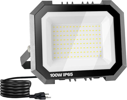 1 Pack LED Flood Lights Outdoor, 100W 10000LM Super Bright Floodlight Outside Work Light with 5.9FT Plug, IP65 Waterproof 6000K Outdoor LED Flood Light for Garage, Yard, Lawn, Garden LEDDICTIVE