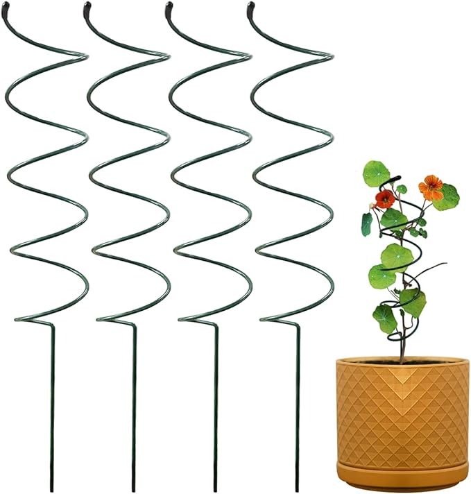 4Pack Spiral Tomato Stakes Plant Trellis ，Indoor Metal Wire Garden Trellis ，Small Climbing Leaf Shape Trellis for Garden Potted Plant kvzvk